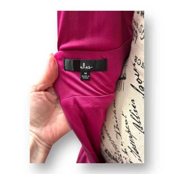 Lulus M Magenta Chiffon Maxi Dress Side Slit V-Neck Bridesmaid Wedding Guest - Picture 6 of 10